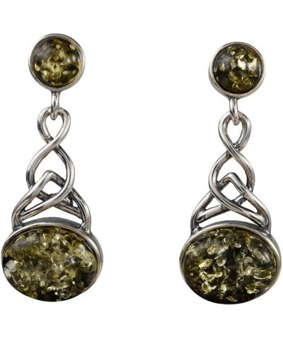 Amber Earrings - Baltic Green Amber Post Back Dangling Earrings "Anneke" - Sterling Silver Jewelry Collection $21.49 Earrings