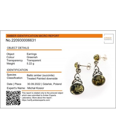 Amber Earrings - Baltic Green Amber Post Back Dangling Earrings "Anneke" - Sterling Silver Jewelry Collection $21.49 Earrings