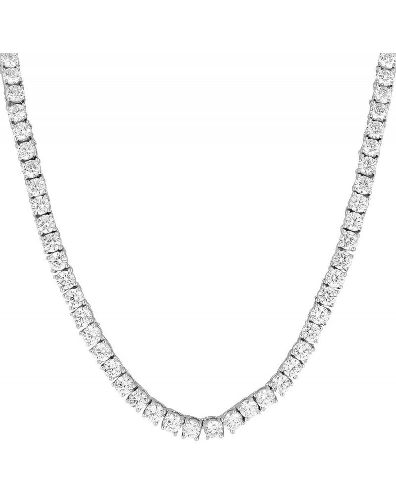 Unisex 1 Row Tennis Necklace/Bracelet Silver Finish Lab Created Diamonds 4MM Iced Out Solitaires Tennis Chain 16-30 inches Br...