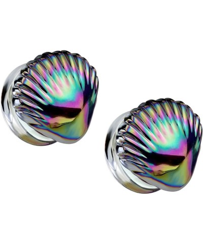 Iridescent Rainbow Shell Glass Double Flared Plugs, Sold As Pair 19mm (3/4") $10.34 Body Jewelry