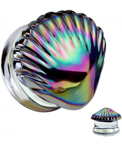 Iridescent Rainbow Shell Glass Double Flared Plugs, Sold As Pair 19mm (3/4") $10.34 Body Jewelry