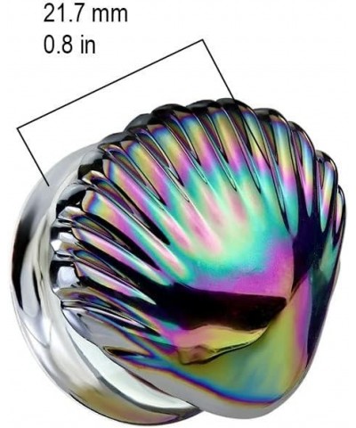 Iridescent Rainbow Shell Glass Double Flared Plugs, Sold As Pair 19mm (3/4") $10.34 Body Jewelry