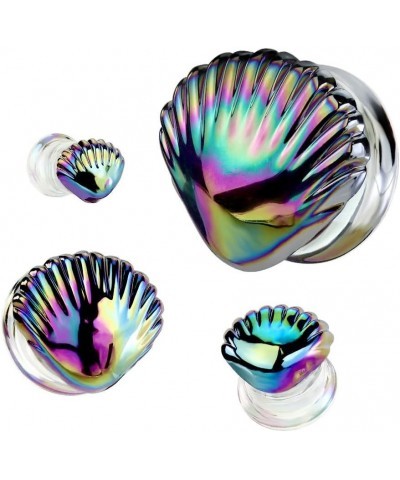 Iridescent Rainbow Shell Glass Double Flared Plugs, Sold As Pair 19mm (3/4") $10.34 Body Jewelry