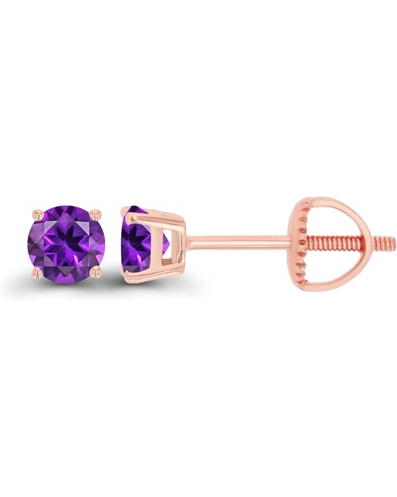 Solid 14K Gold 4mm Round Hypoallergenic Genuine Birthstone Solitaire Screwback Stud Earrings Amethyst Rose Gold $50.40 Earrings