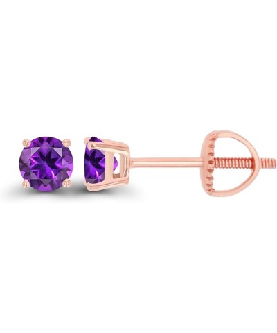 Solid 14K Gold 4mm Round Hypoallergenic Genuine Birthstone Solitaire Screwback Stud Earrings Amethyst Rose Gold $50.40 Earrings