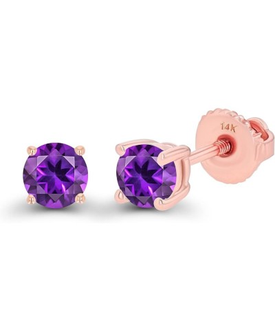 Solid 14K Gold 4mm Round Hypoallergenic Genuine Birthstone Solitaire Screwback Stud Earrings Amethyst Rose Gold $50.40 Earrings