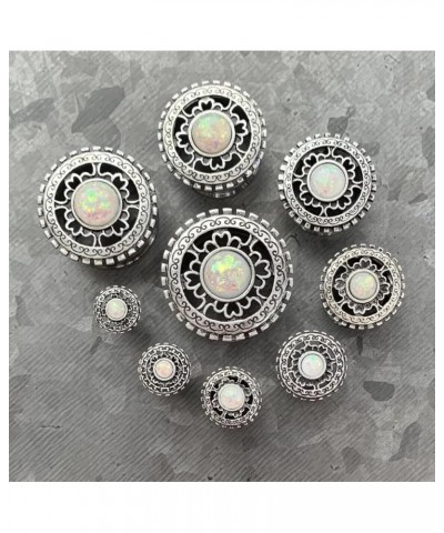 PAIR of Antique Silver Shield with Opal Center Double Flare Steel Tunnels Plugs 7/8" (22mm) $13.16 Body Jewelry