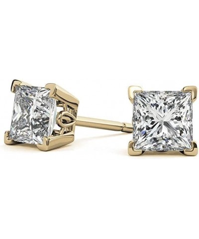 1.0-5.0Ct.tw Princess Moissanite Vintage Scroll Stud Earrings In 14k White Rose Yellow Gold | Excellent Cut Moissanite Earrin...