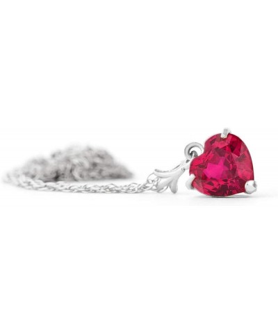 14k Solid White Gold Necklace Heart-Shaped Ruby Handcrafted Fine Jewelry Solid Gold Genuine Gemstone. Anniversary Birthday Mo...