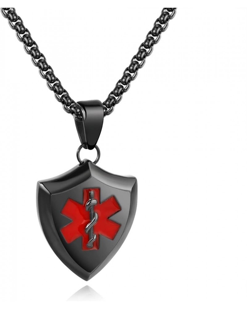 Stainless Steel Medical Alert EMT Charm Emergency Medical Technician Star of Life Pendant Necklace B: EMT Shield Necklace Bla...