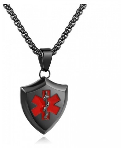 Stainless Steel Medical Alert EMT Charm Emergency Medical Technician Star of Life Pendant Necklace B: EMT Shield Necklace Bla...