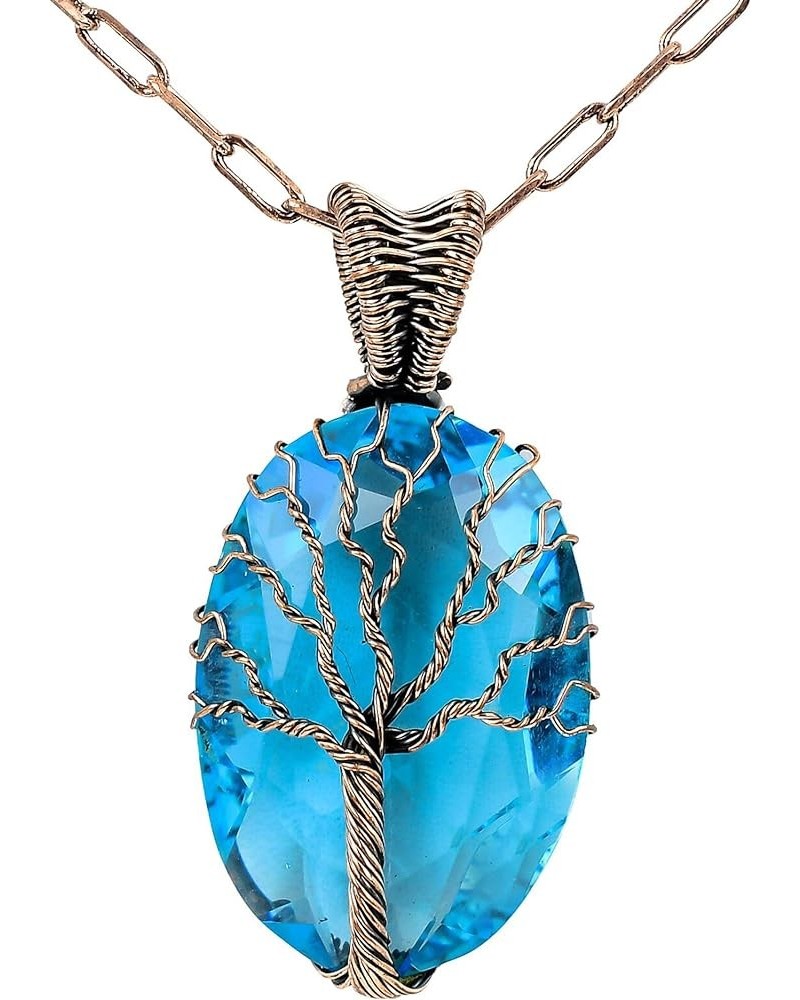 Tree Of Life Copper Wire Hand Wrapped Handmade Gemstone Pendant Necklace Blue Topaz $18.89 Necklaces