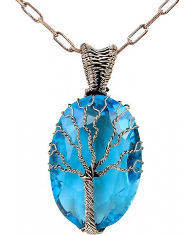 Tree Of Life Copper Wire Hand Wrapped Handmade Gemstone Pendant Necklace Blue Topaz $18.89 Necklaces