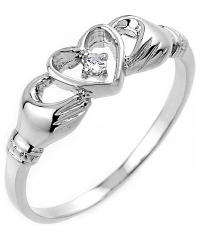 10k White Gold Diamond Accent Solitaire Open Heart Claddagh Ring (J-K Color, I1-I2 Clarity) $86.10 Rings