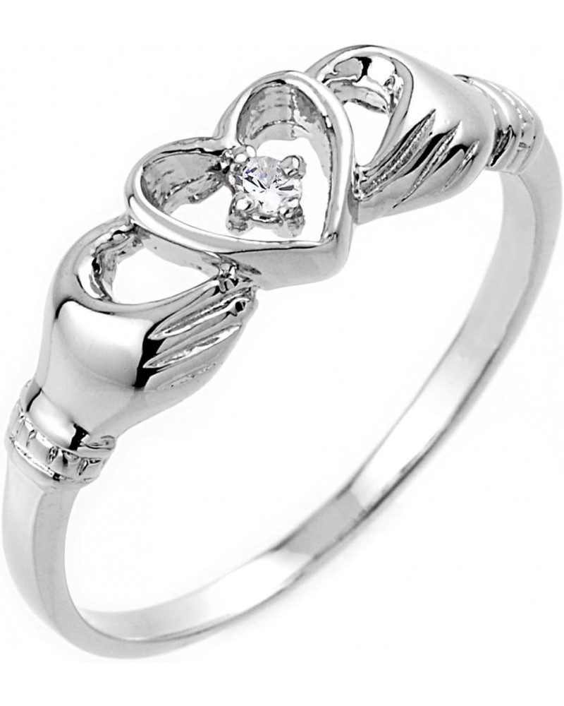 10k White Gold Diamond Accent Solitaire Open Heart Claddagh Ring (J-K Color, I1-I2 Clarity) $86.10 Rings