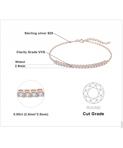 2.5mm Round Cut Cubic Zirconia Adjustable Link Bar Bracelet for Women, 14k White Yellow Rose Gold Plated 925 Sterling Silver ...