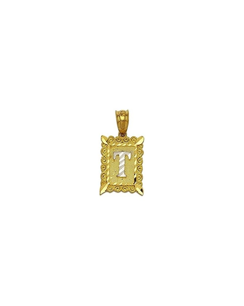 10K Two Tone Medium Block Initial Charm Pendant (A - Z) T $33.48 Pendants