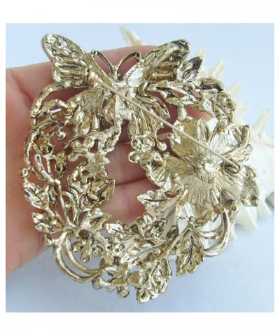 Art Style 3.54" Butterfly Flower Brooch Pin Pendant Rhinestone Crystal Animal brooches Large Brooch for Women BZ4489 Gold-Ton...