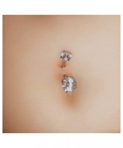 14G Belly Button Ring Surgical Stainless Steel Round Cubic Zirconia Navel Barbell Belly Rings For Women 6/8/10/12mm 1PC Purpl...