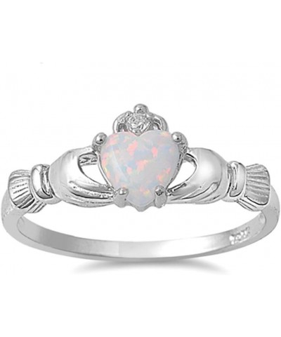 Sterling Silver Irish Claddagh Simulated Gemstone Promise Ring Available Lab Created White Opal $13.19 Rings