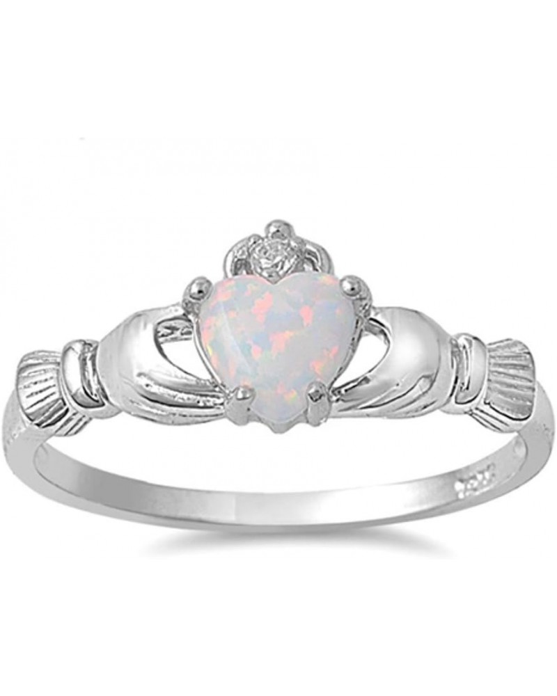 Sterling Silver Irish Claddagh Simulated Gemstone Promise Ring Available Lab Created White Opal $13.19 Rings