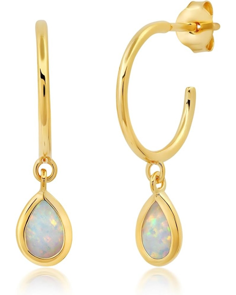 Gemstone Hoop Birthstone Earrings for Women | Real 14k Gold Plated 925 Sterling Silver Earrings – 1" Open Hoops with Teardrop...