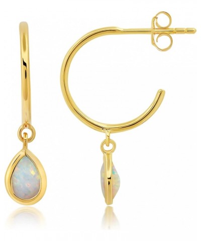 Gemstone Hoop Birthstone Earrings for Women | Real 14k Gold Plated 925 Sterling Silver Earrings – 1" Open Hoops with Teardrop...