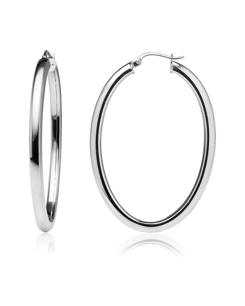 925 Sterling Silver 3mm Oval Square-Tube Click-Top Hoop Earrings, 20mm 25mm 30mm Silver, Yellow & Rose Gold 30mm-Silver $15.5...