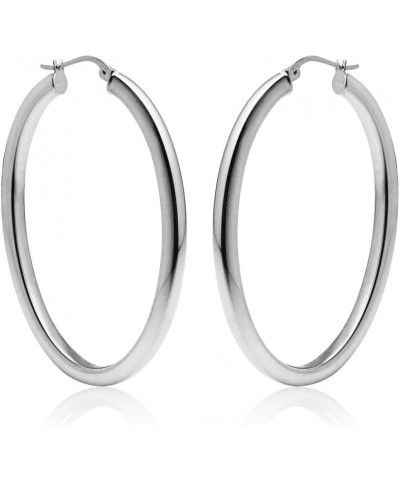 925 Sterling Silver 3mm Oval Square-Tube Click-Top Hoop Earrings, 20mm 25mm 30mm Silver, Yellow & Rose Gold 30mm-Silver $15.5...