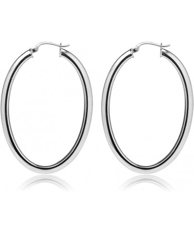 925 Sterling Silver 3mm Oval Square-Tube Click-Top Hoop Earrings, 20mm 25mm 30mm Silver, Yellow & Rose Gold 30mm-Silver $15.5...