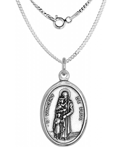 Sterling Silver St Vincent Medal Necklace Oxidized finish Oval 1.8mm Chain 16-inch $20.34 Necklaces