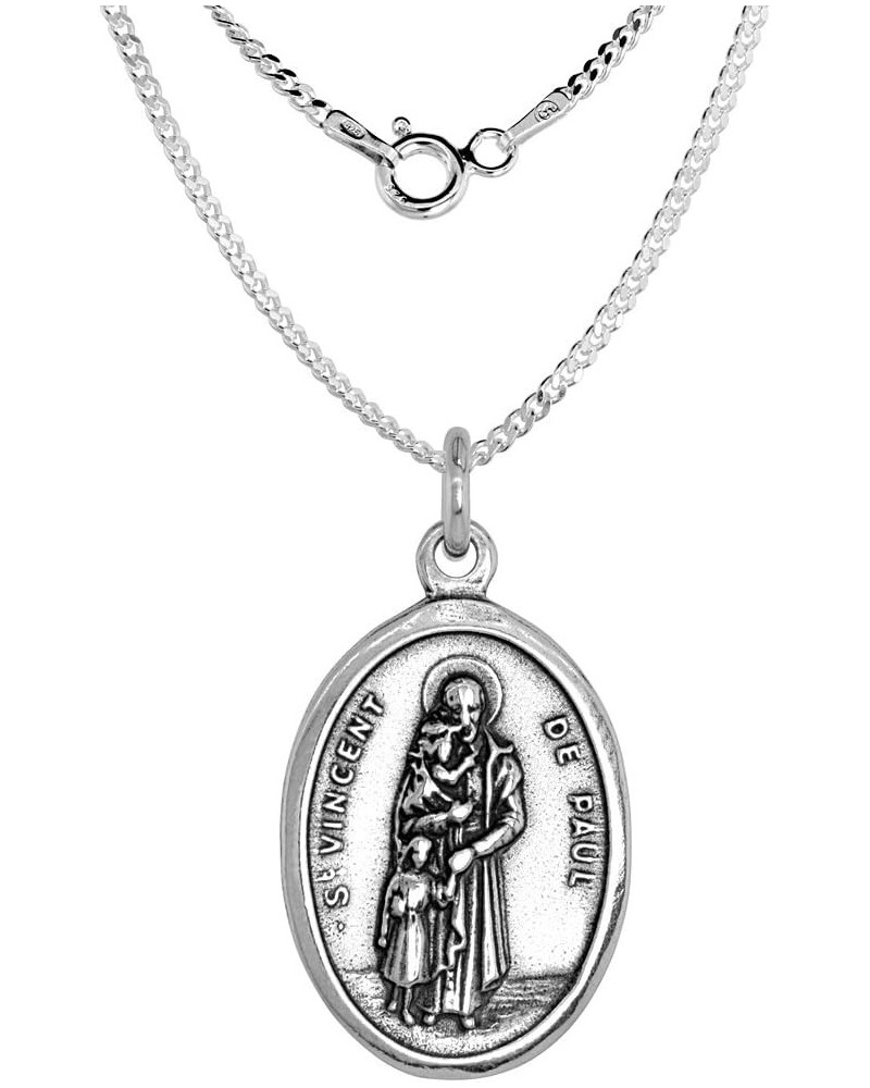 Sterling Silver St Vincent Medal Necklace Oxidized finish Oval 1.8mm Chain 16-inch $20.34 Necklaces