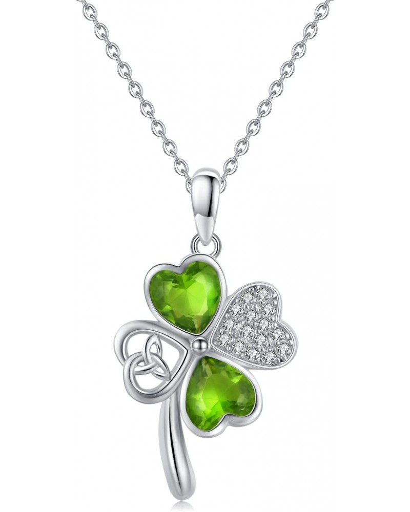 Four Leaf Clover Necklace 925 Sterling Silver Shamrock Pendant Good Luck Charm Heart Crystal Jewelry for Women Mother's Day G...