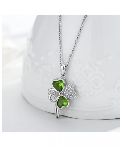 Four Leaf Clover Necklace 925 Sterling Silver Shamrock Pendant Good Luck Charm Heart Crystal Jewelry for Women Mother's Day G...