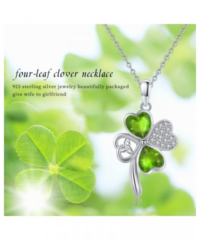 Four Leaf Clover Necklace 925 Sterling Silver Shamrock Pendant Good Luck Charm Heart Crystal Jewelry for Women Mother's Day G...