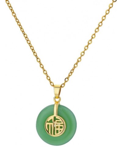 Green Good Luck Jade Necklace for Women Girls Asian Chinese Lucky Pendant Birthday Gold Chain Artificial Jade Fu Good Fortune...