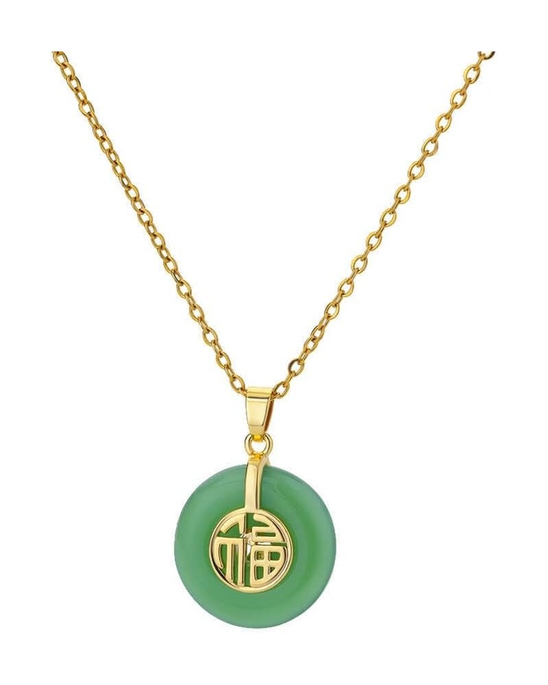 Green Good Luck Jade Necklace for Women Girls Asian Chinese Lucky Pendant Birthday Gold Chain Artificial Jade Fu Good Fortune...