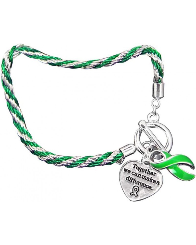 Green Ribbon Awareness "Together We Can Make A Difference" Charm Bracelet - Rope-Style Charm Bracelet for Organ Donation, Cer...