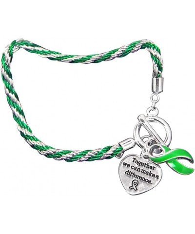 Green Ribbon Awareness "Together We Can Make A Difference" Charm Bracelet - Rope-Style Charm Bracelet for Organ Donation, Cer...