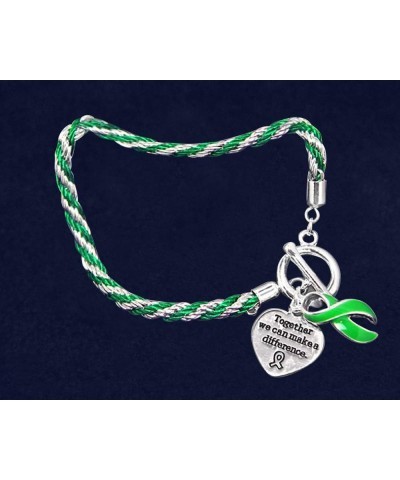 Green Ribbon Awareness "Together We Can Make A Difference" Charm Bracelet - Rope-Style Charm Bracelet for Organ Donation, Cer...