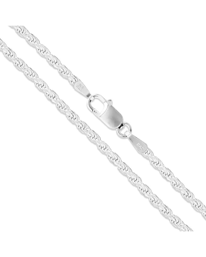 Sterling Silver Diamond-Cut Rope Chain 1.1mm 1.5mm 1.7mm 2mm 2.5mm Solid 925 Italy New Necklace 2.5mm Length 10 Inches (Ankle...