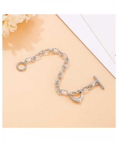 Stainless Steel Chunky Chain Heart Link Bracelet with Toggle Clasp Womens Jewelry Accessories Silver $11.87 Bracelets