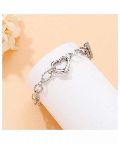 Stainless Steel Chunky Chain Heart Link Bracelet with Toggle Clasp Womens Jewelry Accessories Silver $11.87 Bracelets