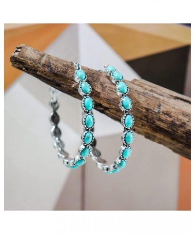 Boho Ethnic Turquoise Beaded Hoop Earrings Western Natural Stone Stainless Steel for Women Cowgirl Tribal Bohemian Beach Jewe...