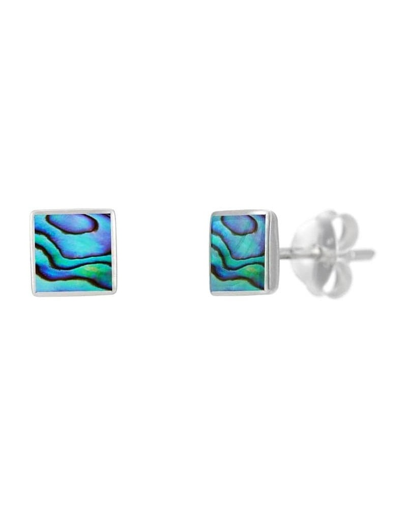 Women's 925 Sterling Silver 5 mm Abalone Shell Blue Square Stud Earrings $15.17 Earrings