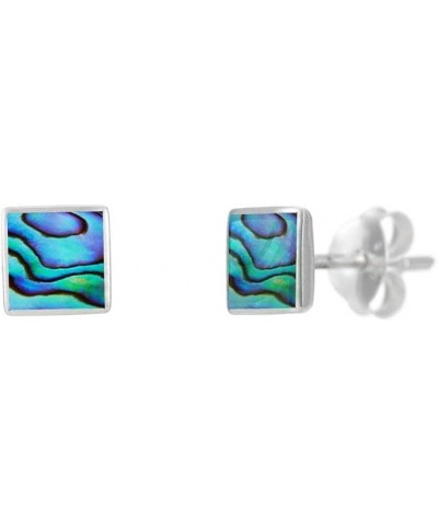 Women's 925 Sterling Silver 5 mm Abalone Shell Blue Square Stud Earrings $15.17 Earrings