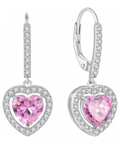 Heart Earrings 925 Sterling Silver Leverback Earrings Birthstone Earrings Jewelry Gift 10-pink tourmaline-Oct $30.10 Earrings