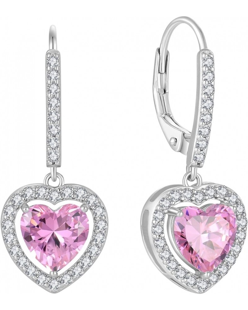 Heart Earrings 925 Sterling Silver Leverback Earrings Birthstone Earrings Jewelry Gift 10-pink tourmaline-Oct $30.10 Earrings