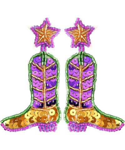 Handmade Beaded Mardi Gras Mask Crown Boots Earrings Glitter Carnival Holiday Party Jewelry boot $6.13 Earrings