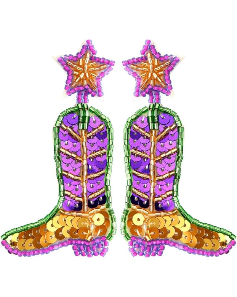 Handmade Beaded Mardi Gras Mask Crown Boots Earrings Glitter Carnival Holiday Party Jewelry boot $6.13 Earrings